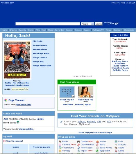 Jacks myspace screenshot with no ads