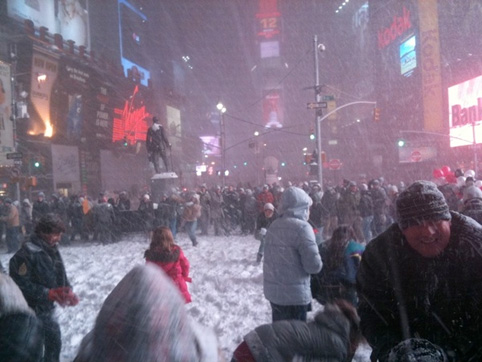 Snowball Fight in Time Square
