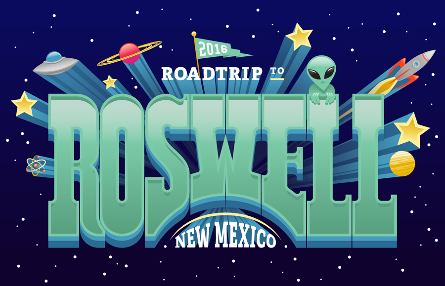 A Road Trip to Roswell, Lettering & Illustration